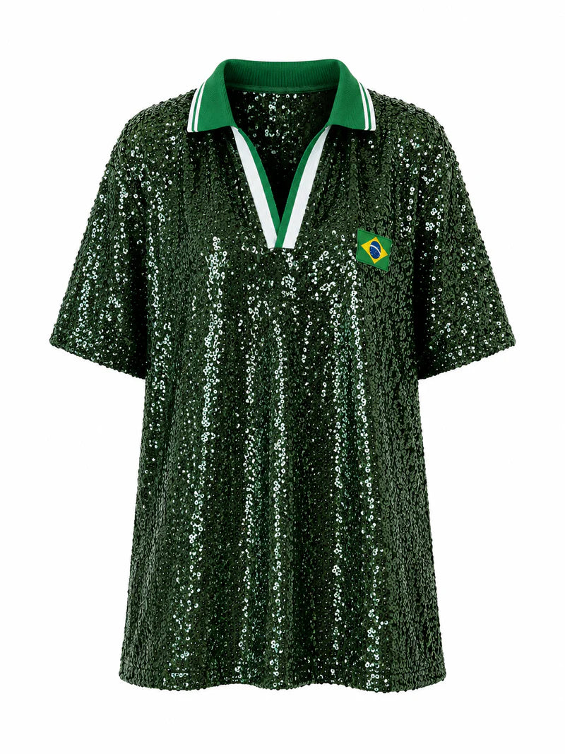 Blusa Polo Paetê Brasil ✨🇧🇷