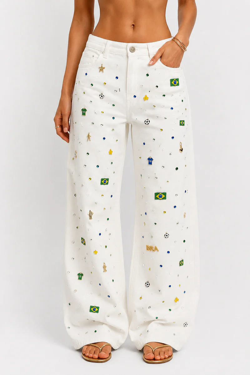 Calça Jeans Brasil Mini Ícones