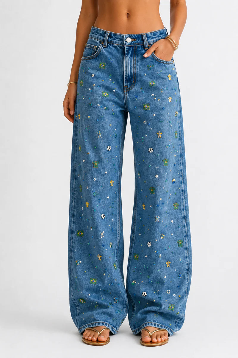 Calça Jeans Brasil Mini Ícones