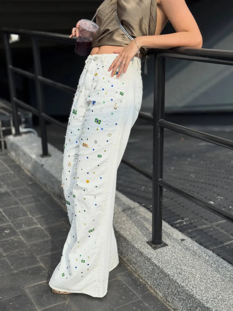 Calça Jeans Brasil Mini Ícones