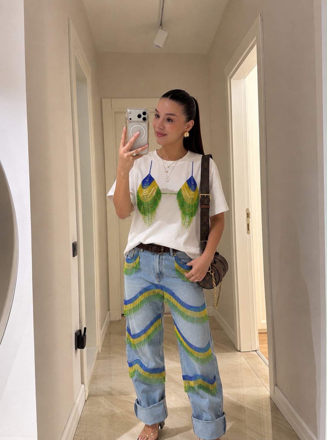 Conjunto de Calça Jeans e Blusa Franjas do Brasil