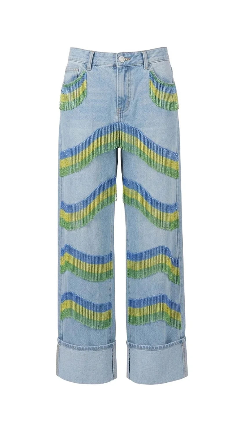 Conjunto de Calça Jeans e Blusa Franjas do Brasil