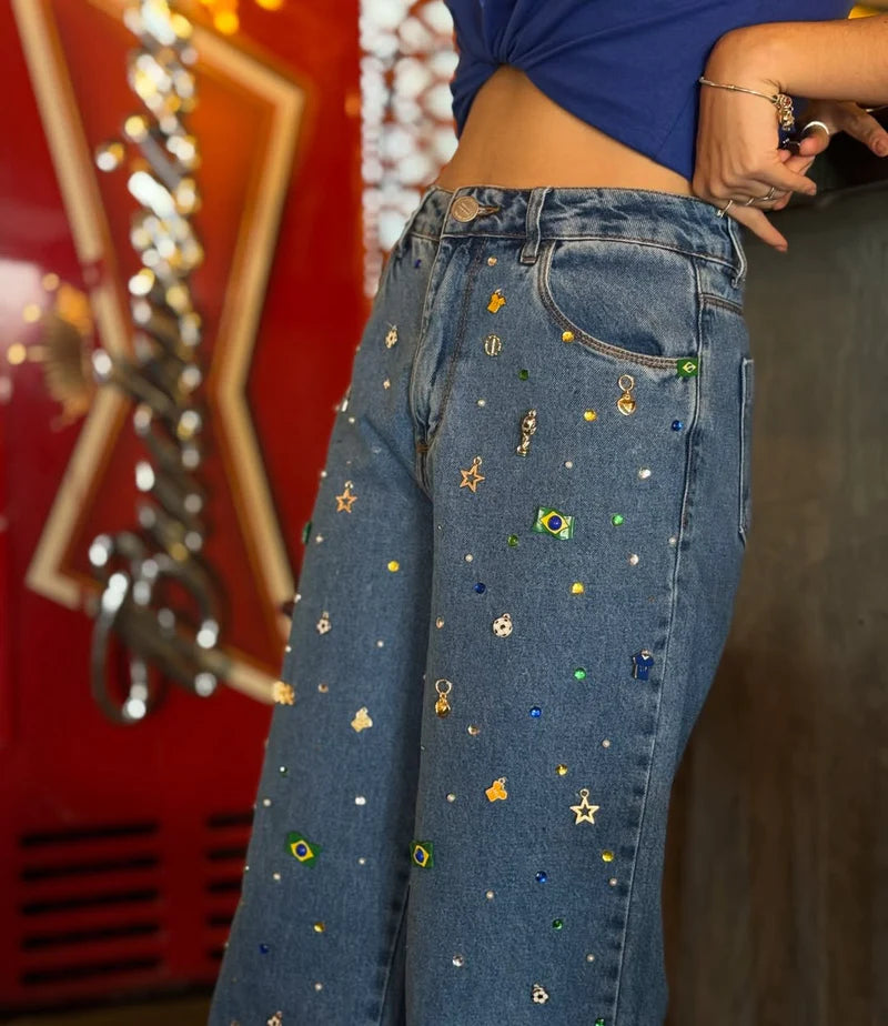 Calça Jeans Brasil Mini Ícones