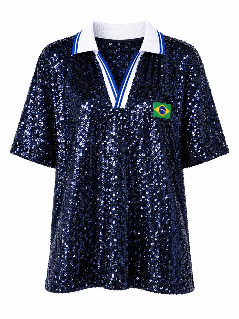 Blusa Polo Paetê Brasil ✨🇧🇷