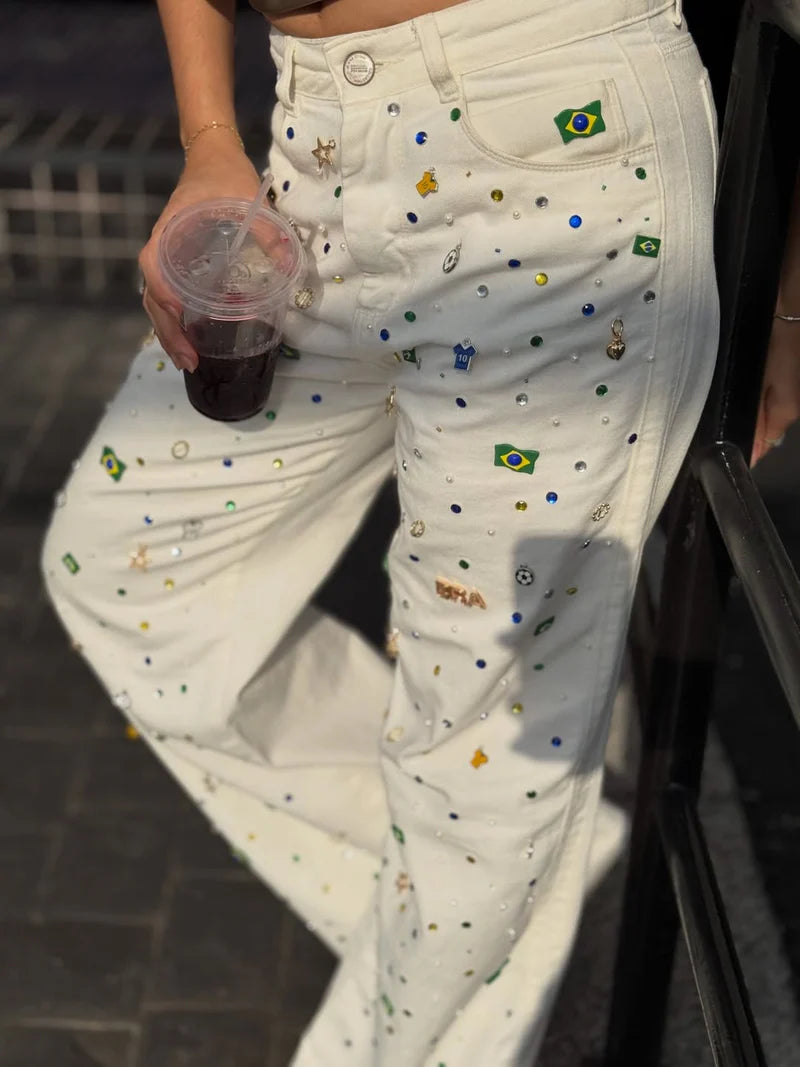 Calça Jeans Brasil Mini Ícones